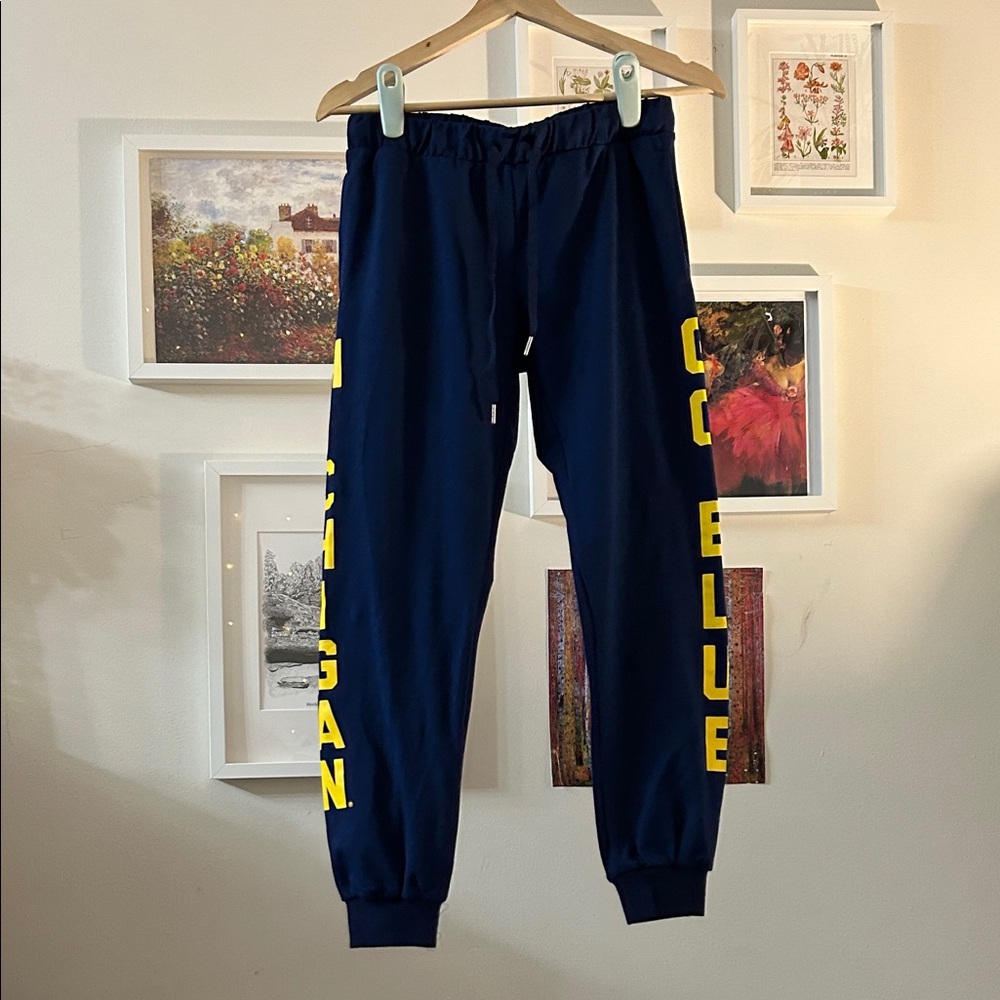 Michigan Navy Blue Game Day Joggers with Yellow Print Block Letters UMich UofM